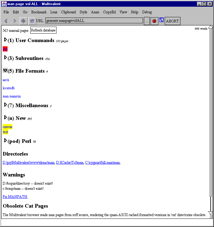 screendump of manual page volume